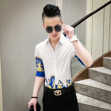 20春夏新款社会男潮流衬衫个性印花中袖夜店男衬衣A068-D573，男装衬衫，星座419（原A233）