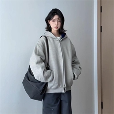 抖音得物高品质二开26春装美式重磅宽松结构双面连帽卫衣外套W68，女装短外套，电商A486-1