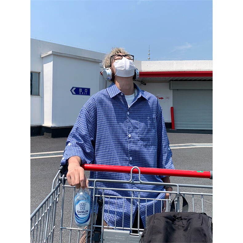 美式复古蓝色连帽/翻领衬衫男衬衣外套上衣DC2243/DC2244-特价P35,男装衬衫,电商A007