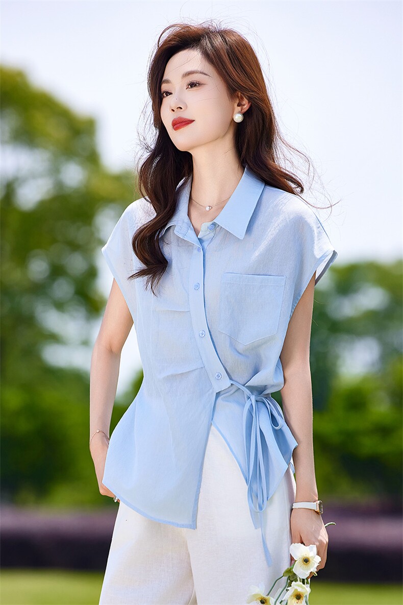 时尚休闲女夏季薄款2025新款高级感减龄短袖衬衫阔腿裤,女装衬衫,靓衣阁