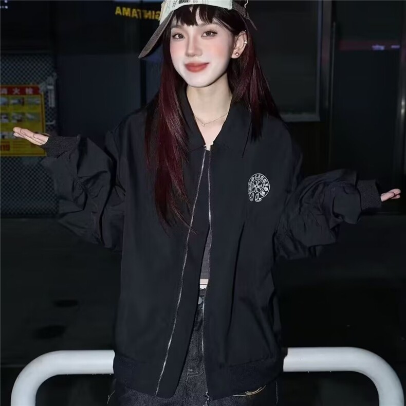 新款日系慵懒时尚ins原宿简约流行反翻领有肩垫夹克潮流气质文艺图片