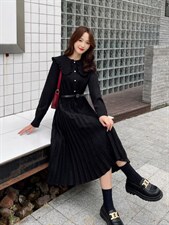 【秋季新款】连衣裙木耳边设计伞裙，女装连衣裙，笑思源