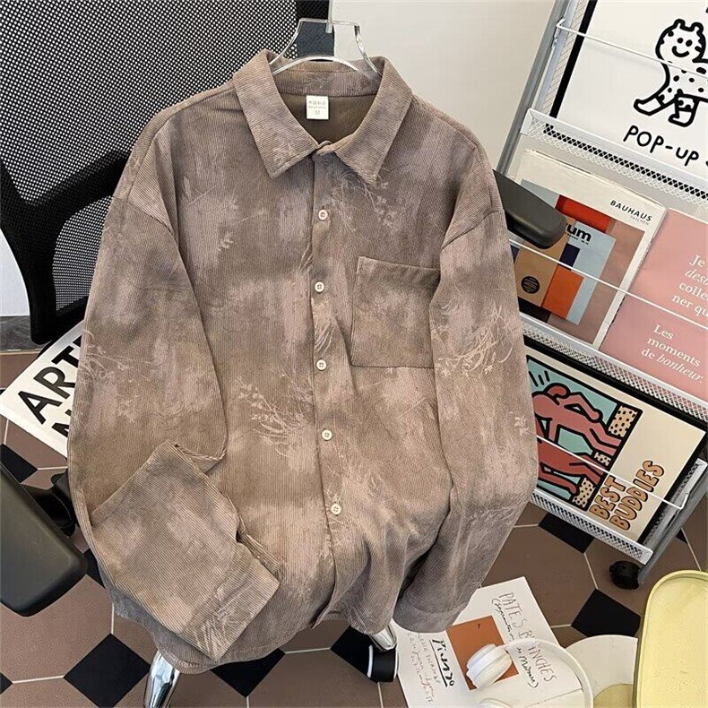衬衫男春秋季港风复古灯芯绒外套高级感潮牌休闲上衣服6064 P45图片