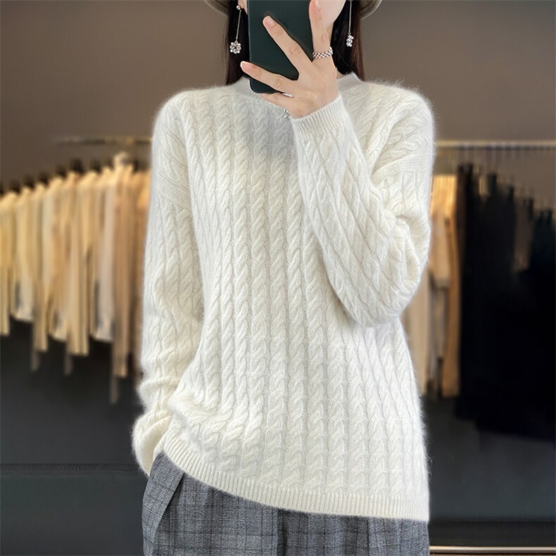 长袖圆领套头纯色2024年秋季羊毛针织衫,女装羊毛衫,犀桦羊绒