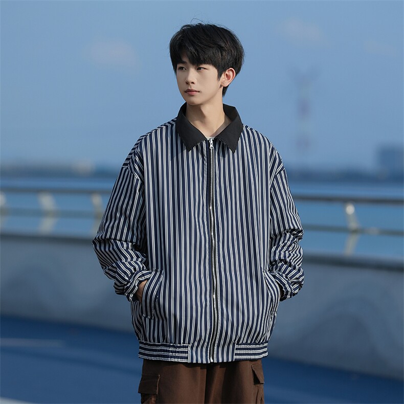 2025秋两面穿条纹外套男大码休闲夹克JK92P65,男装夹克,电商C323