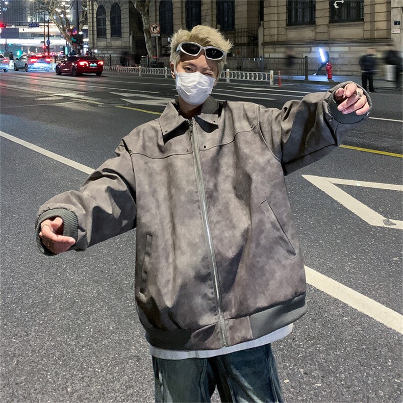 2024设计感百搭翻领夹克春季新款潮牌麂皮绒外套现货W8147-P78,男装夹克,星座512-4