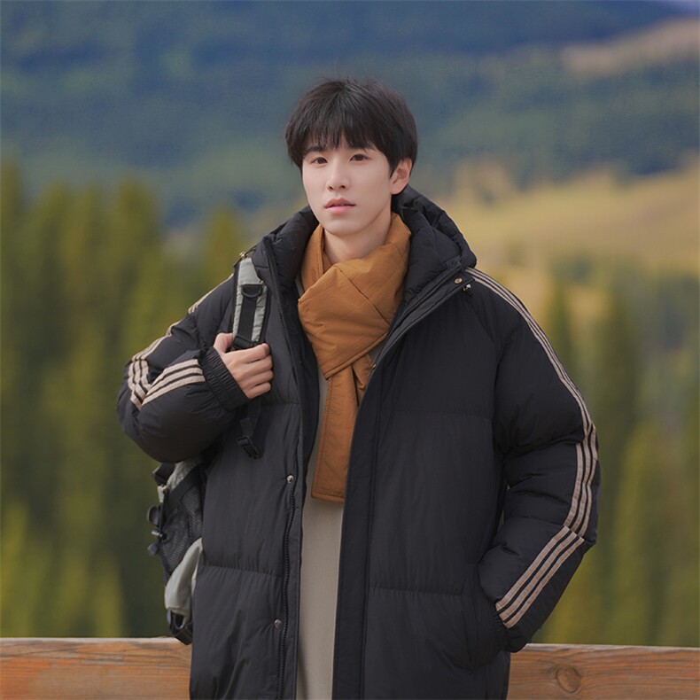 冬季港风三条杠撞色连帽棉衣加绒加厚拼色加厚棉衣外套MY6088P90，男装棉衣，电商A128