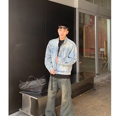 春秋牛仔外套男圆领休闲潮牌水洗痞帅日系复古青少年夹克，男装工装外套，星座1210-1