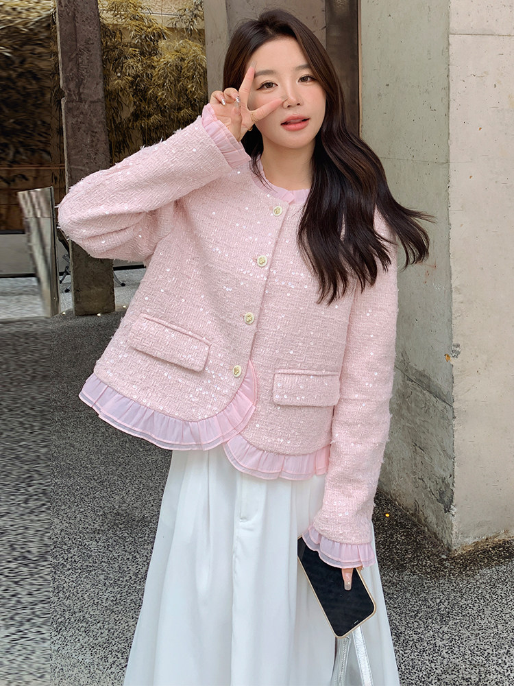 粉色法式气质小香风外套女2025春秋季新款高级感名媛显瘦短款上衣,女装短外套,浙宝305