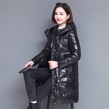 时尚新款连帽中长款修身棉服显瘦保暖女士外套，女装棉衣/棉服，玛其路