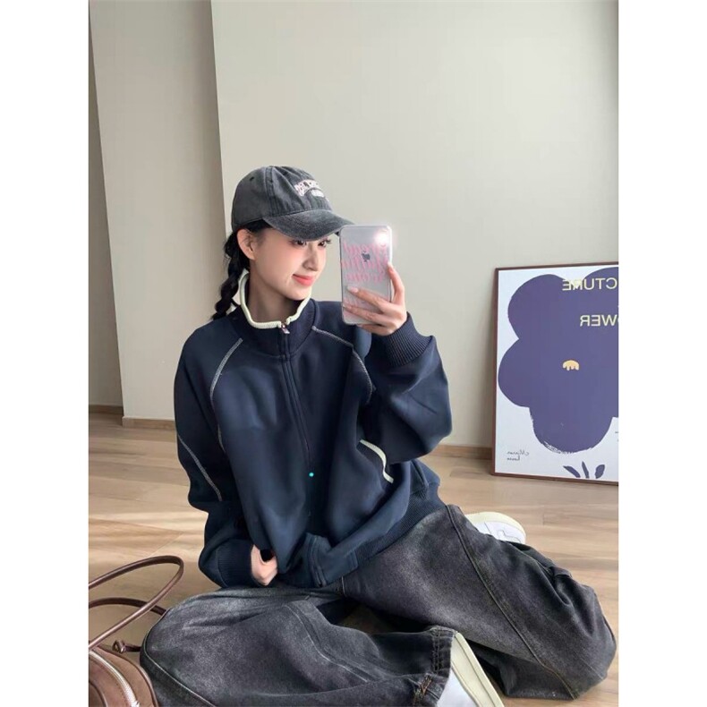 网图美式哈苏线运动外套男女情侣款2026春季新款开衫卫衣特P68,女装短外套,电商C306-1
