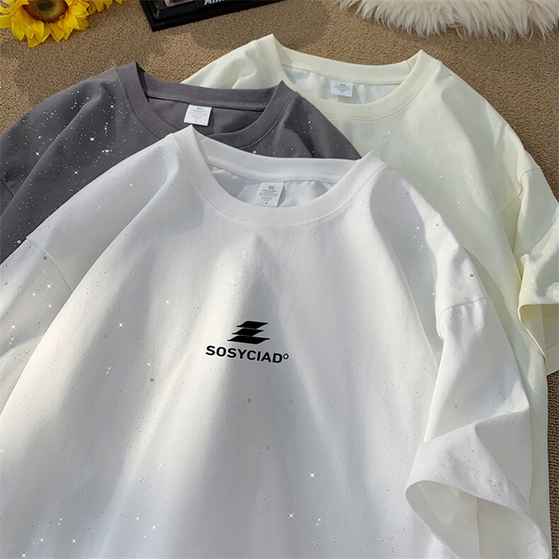 量大优供抖音视频支持得物配合二开美式满天星亮片短袖T恤MTX386,男装T恤,电商A486