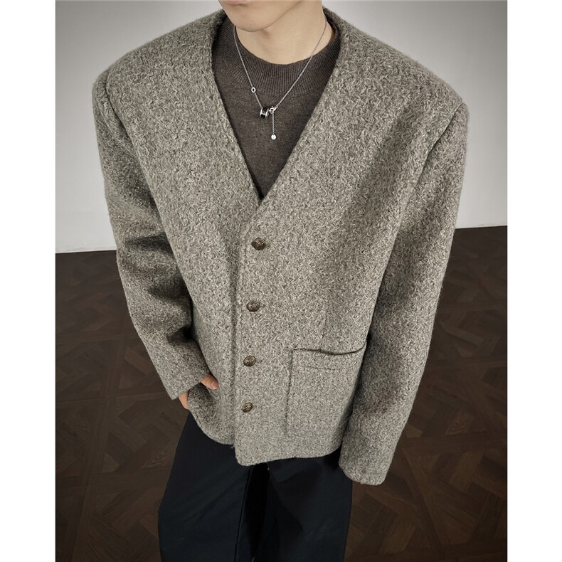 N66P108小香风简约时尚呢子短款上衣男模穿搭肌理感复古正肩外套，女装短外套，电商A170