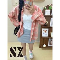 甜美粉色宽松长袖衬衫女秋装2025新款慵懒气质衬衣POLO领上衣外套，男装衬衫，星座506A