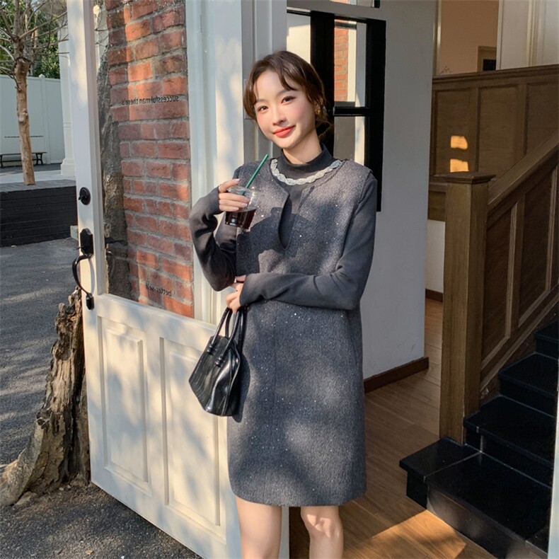 韩版气质小香风背心裙套装女2025春秋季新款复古显瘦连衣裙两件套,女装套装/套裙,多米2-075