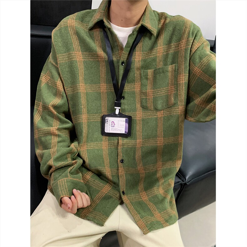 现货~磨毛加厚格子大码长袖衬衫 C5900/特P25 军绿色图片