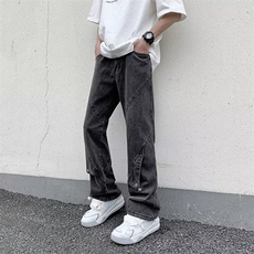 牛仔裤美式高街裤子男女小众设计感纽扣解构风直筒裤~NK560-p59，男装牛仔裤，星座601-2