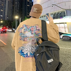 直播品质重磅纯棉美式蜡染水洗做旧潮牌宽松长袖t恤CT313特P38，男装T恤，电商A486