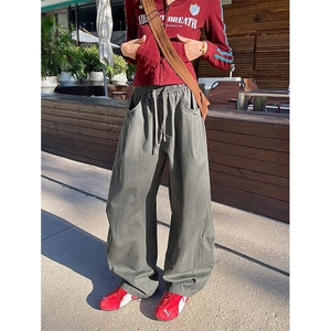 秋季现货港风纯棉褶皱拼接大码中性弯刀工装裤男K24042特P45控88图片