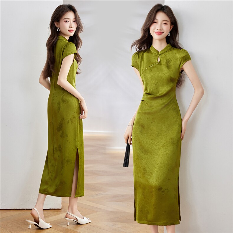 妍蝶女士连衣裙2025夏季新款时尚减龄休闲百搭修身显瘦旗袍长裙子,女装连衣裙,布芭啦