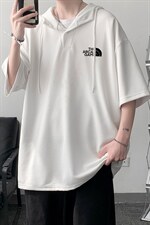 LD54232-P45连帽短袖t恤男大码胖子带帽五分袖中袖大皂风，男装T恤，电商A040