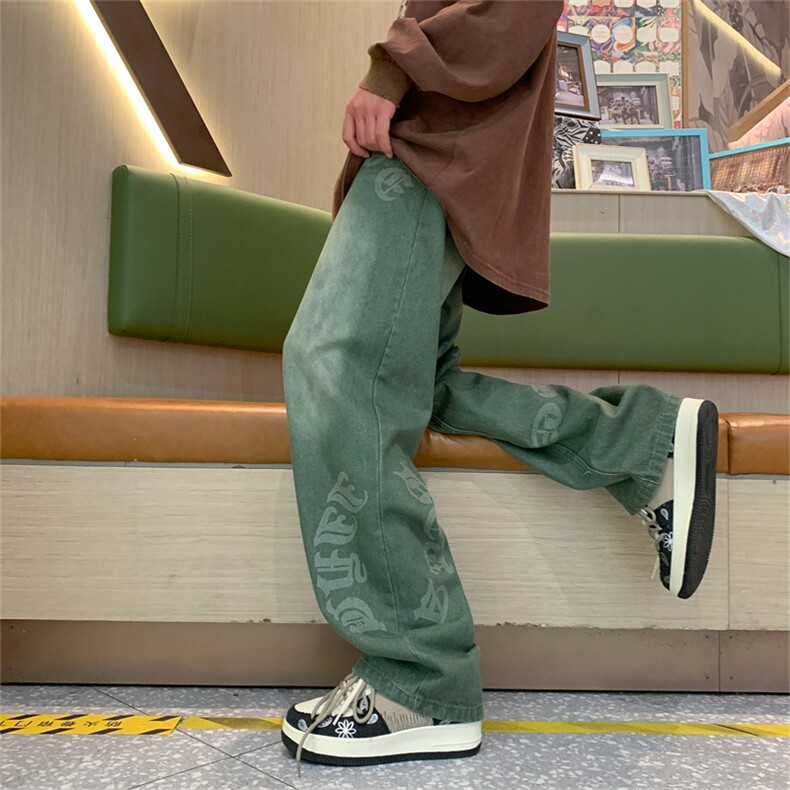 美式复古做旧字母宽松牛仔裤高街vibe堆积感休闲裤N05088-P50,男装牛仔裤,星座308B-1