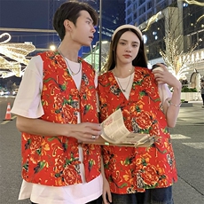 RM1情侣大花马甲双层团队服喜庆婚礼服M-5XL大码，男装背心/马甲，星座115A(原星座507）