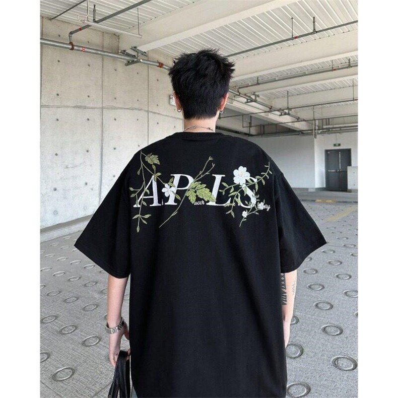 美式复古花卉刺绣短袖t恤男女夏季宽松重磅情侣半袖LT58033-p43,男装T恤,星座1008