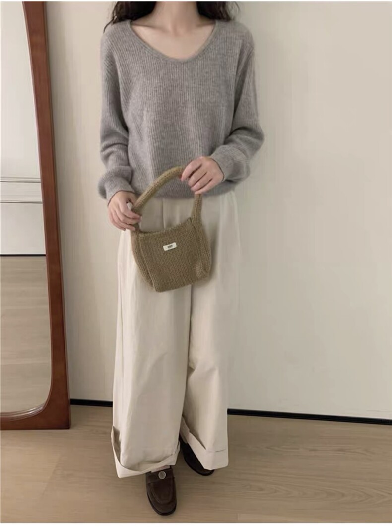 韩版修身显瘦气质V领羊毛衫时尚百搭保暖针织衫,女装羊毛衫,圣旺供货