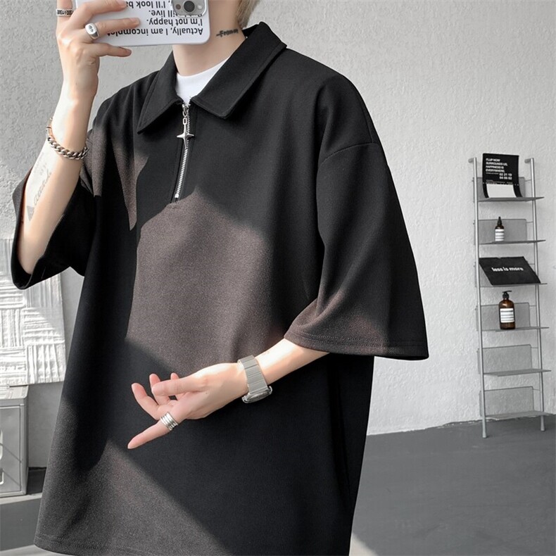 8XL-M半拉链短袖t恤特大码美式高街polo体恤衫翻领半袖DX1215/P35图片