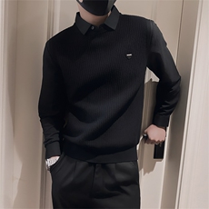 LV282/P88控118冬季假两件衬衫料手袖领针织贴标毛衣男黑首1，男装针织衫/毛衣，星座305B