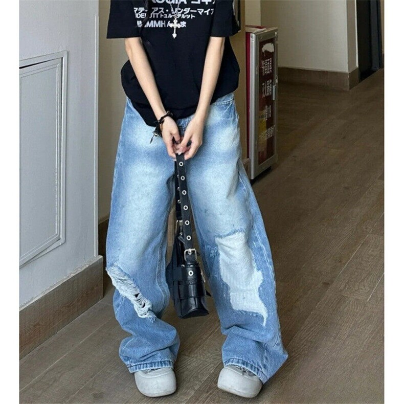 cleanfit破洞缝线设计牛仔裤春季新款水洗磨白直筒垂感N7816,男装牛仔裤,星座1116A（原606A-3）