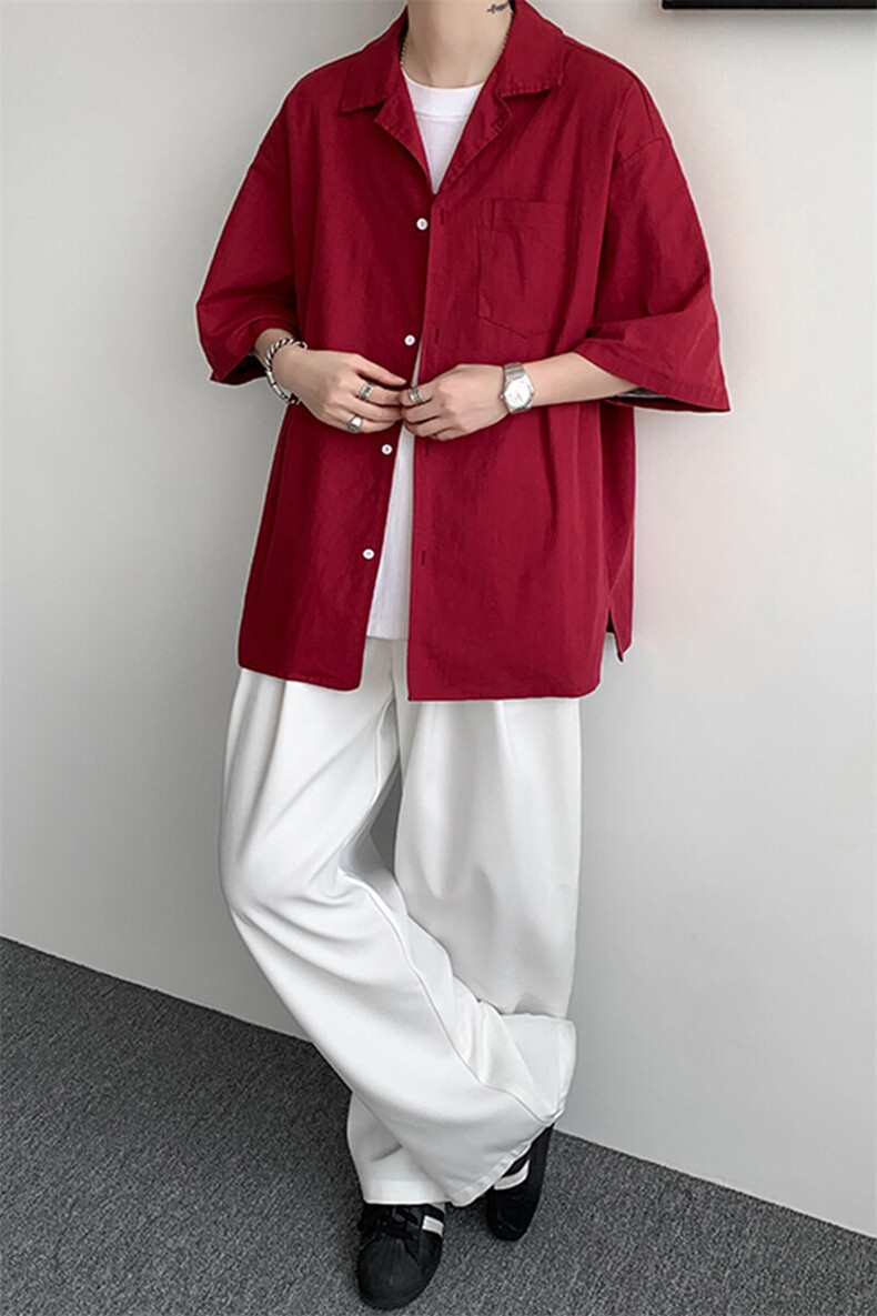 8XL-M亚麻短袖衬衫男夏薄款宽松休闲百搭大码半袖衬衣DC28002P50,男装衬衫,电商B312