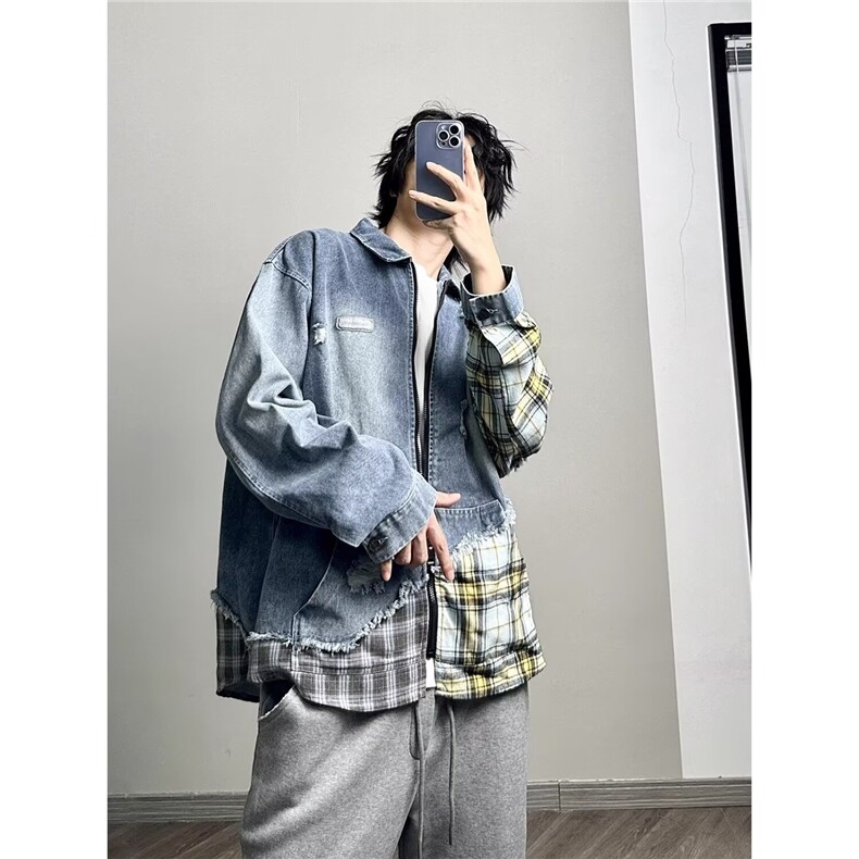2582-P70美式渐变复古工装夹克男春秋季潮流宽松百搭水洗做旧,男装T恤,电商B323A