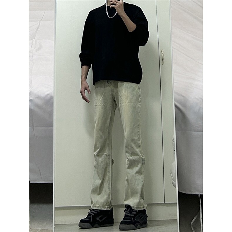美式ins高街vibe重工艺水洗复古黄泥牛仔裤货号K2316P55,男装牛仔裤,电商A063