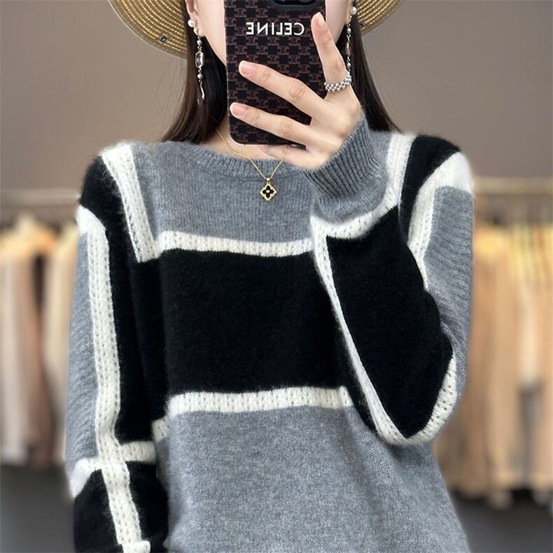 复古慵懒风高级软糯拉链套头羊绒衫小众设计感宽松针织上衣图片