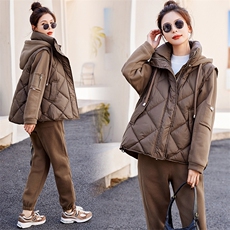 2022新款套装女连帽简约百搭白鸭绒加厚保暖羽绒服，女装羽绒服，悠米