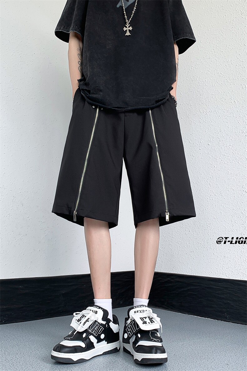 B221美式高街暗黑小众休闲西裤个性拉链短裤LK23091-P60控78,男装休闲裤,电商B221