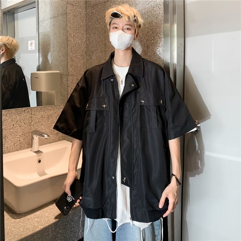 2025夏新款纯色个性短袖衬衫C1262P40,男装衬衫,星座1108