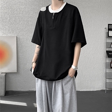 现货DX10140-特P38控78美式假俩件T恤领短袖男大码休闲半袖，男装T恤，电商A059