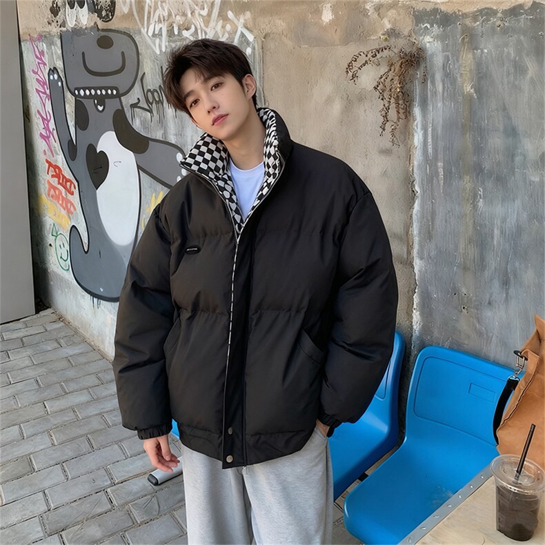 B26/P118控158棋盘格男士棉服冬季痞帅立领潮牌加厚外套棉衣黑首,男装棉衣,星座305B