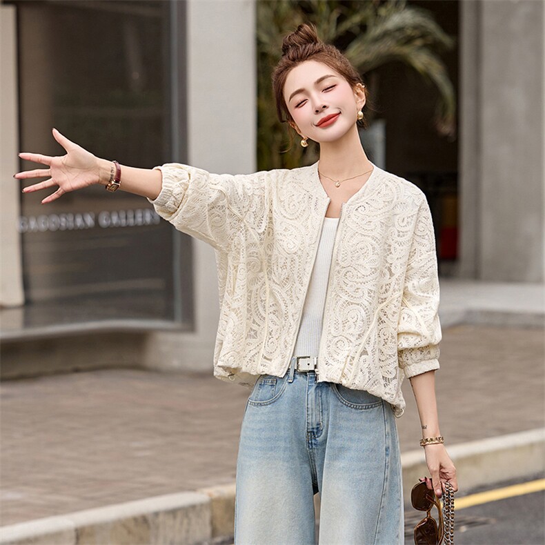 棒球服外套女2025开春新款小个子超好看洋气休闲减龄短款蕾丝夹克,女装防晒衣,依多米