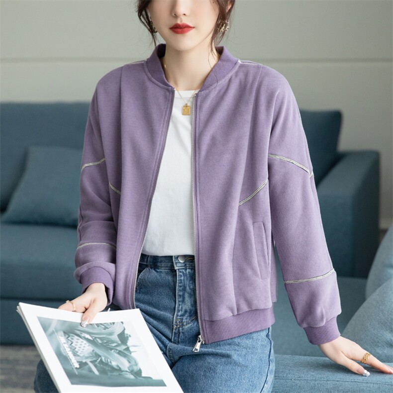 时尚百搭宽松开衫短外套女春季新款韩版显瘦休闲上衣紫色夹克,女装短外套,依恋蒂丝