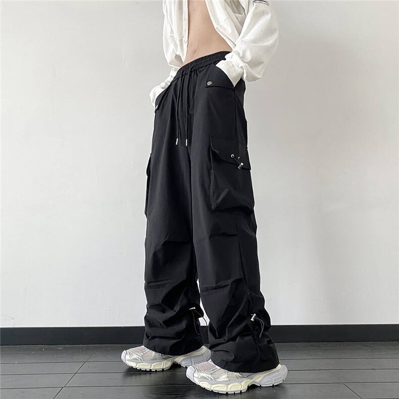 秋季新款港风大口袋工装裤飘带宽松休闲裤K0978-P55,男装休闲裤,星座308B-1