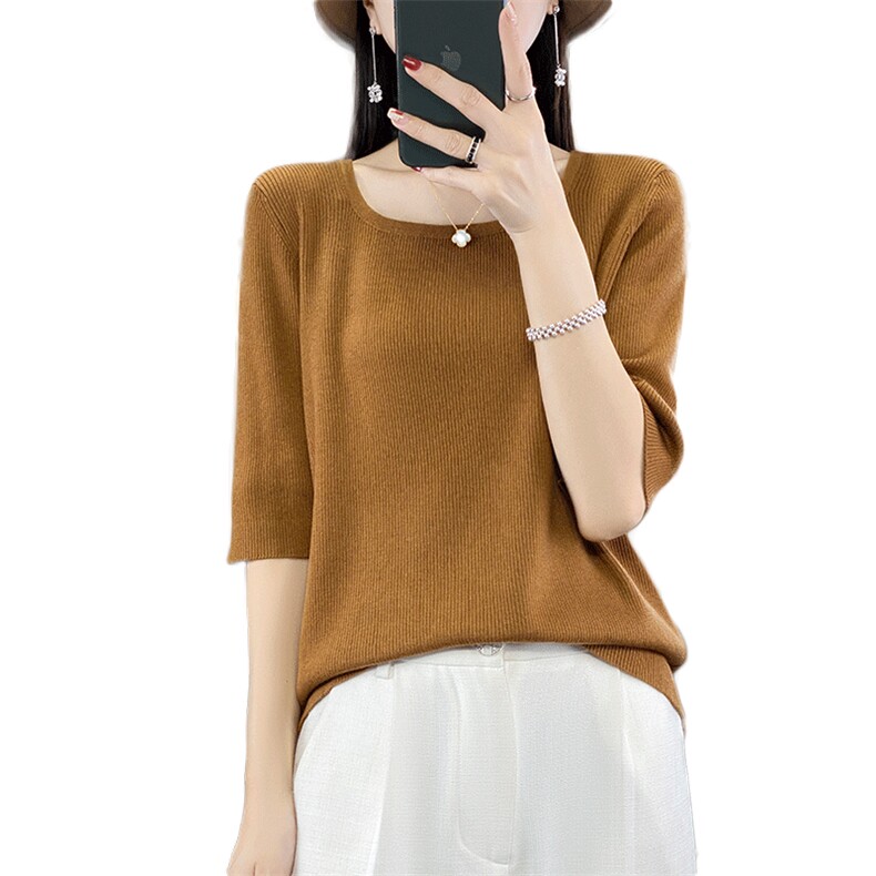 短袖t恤女夏装2024年新款潮ins潮宽松外穿上衣服纯色,女装T恤,斯尔特羊绒