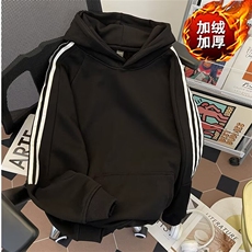 加绒加厚冬款男连帽卫衣三条杠条纹保暖休闲外套WY185P65，男装卫衣，星座1013-1