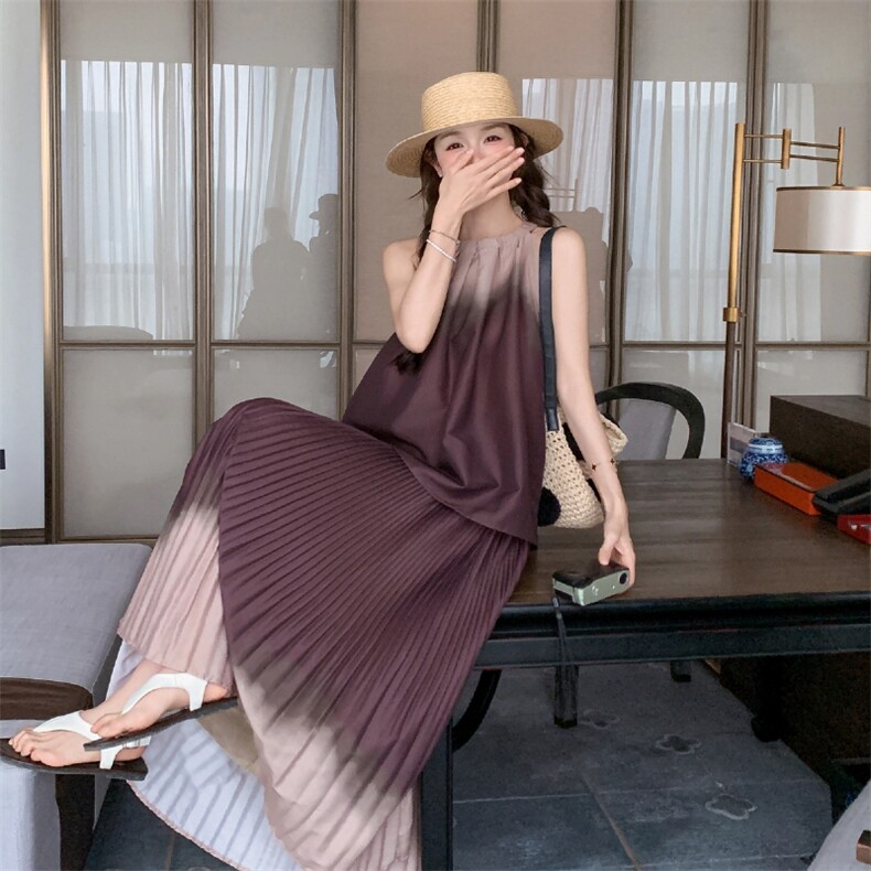 夏日五一出片绝美女2025新款复古无袖高级感背心半身裙,女装半身裙,2D080