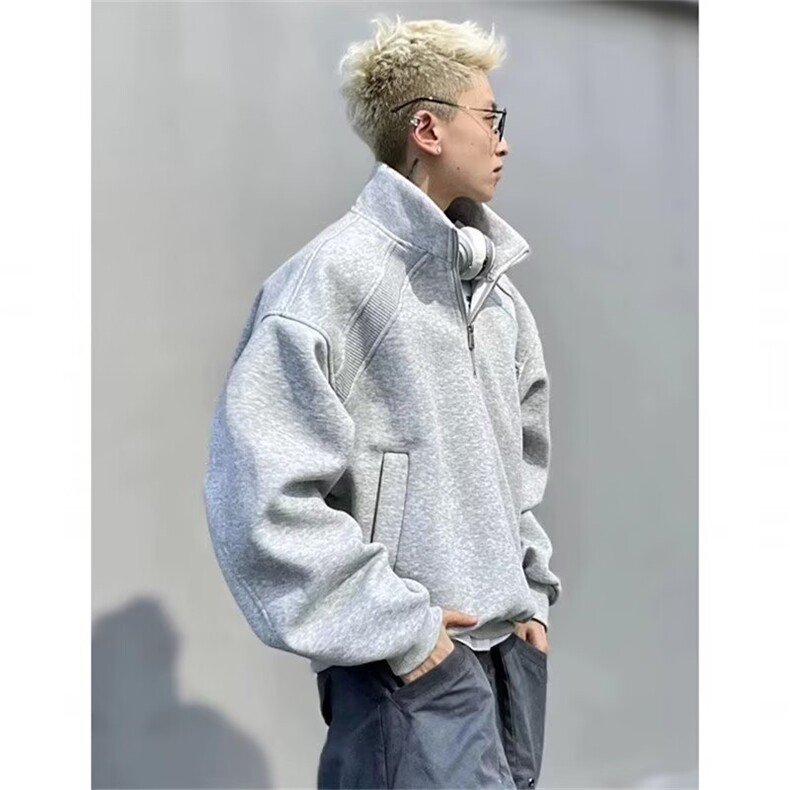 美式重磅半拉链立领卫衣男2025新款纯色cleanfit休闲polo衫上衣,男装卫衣,星座506A