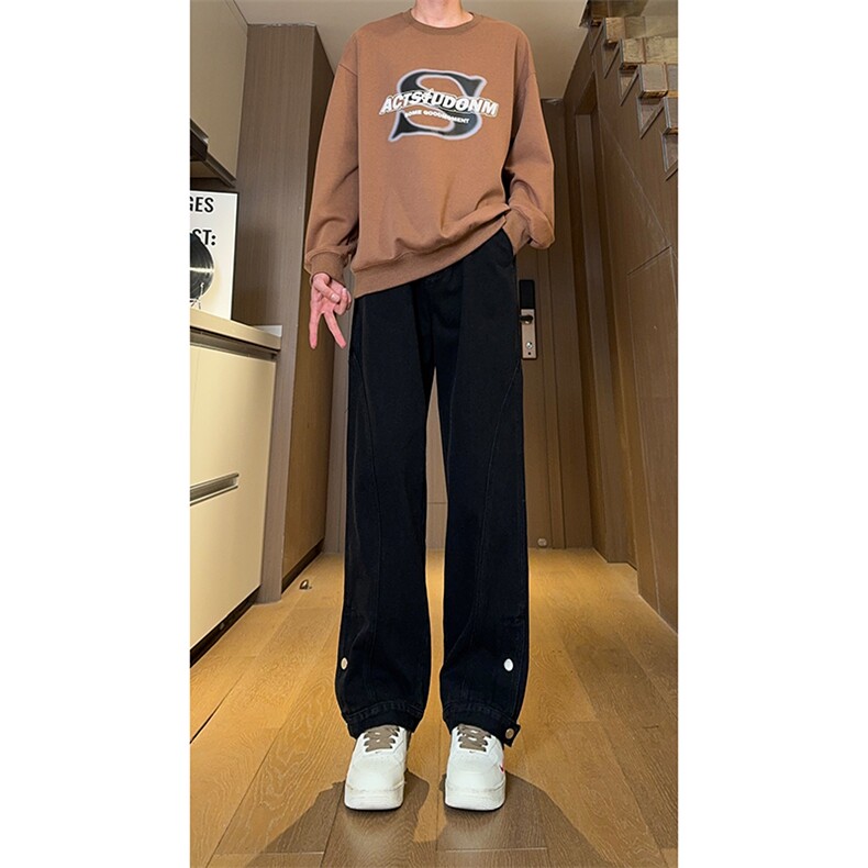 现货复古蓝开衩扣子牛仔裤男美式休闲直筒阔腿裤K5821-P55控78,男装牛仔裤,星座205