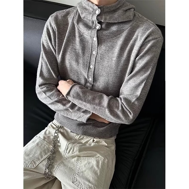 美式老钱基础色散口卷边针织衫男女秋冬百搭慵懒休闲宽松连帽毛衣,男装针织衫/毛衣,星座506A